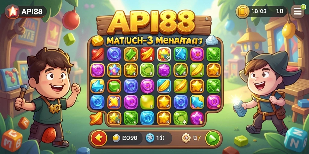 Screenshot utama menunjukkan gameplay seru dan tantangan Match-3.