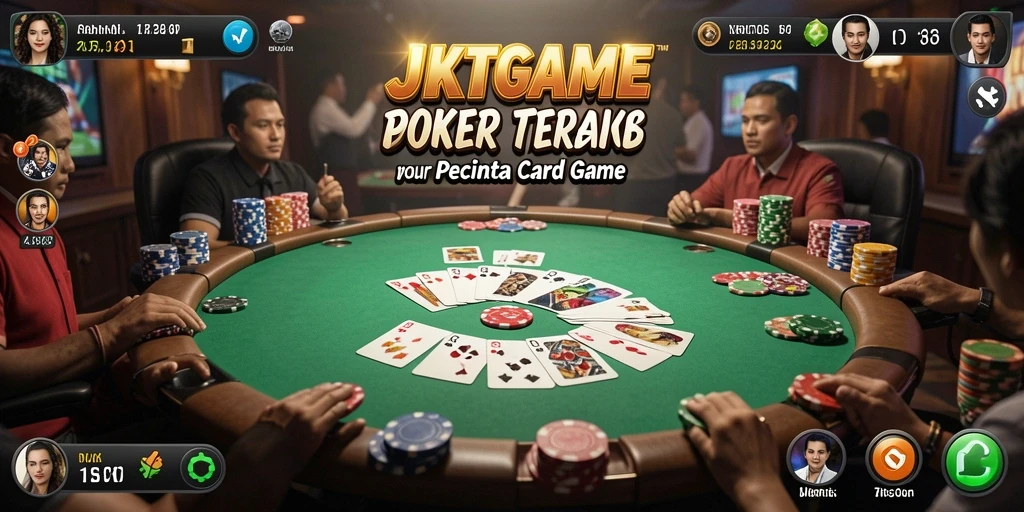 Screenshot gameplay JKTGAME menampilkan aksi seru di meja poker.