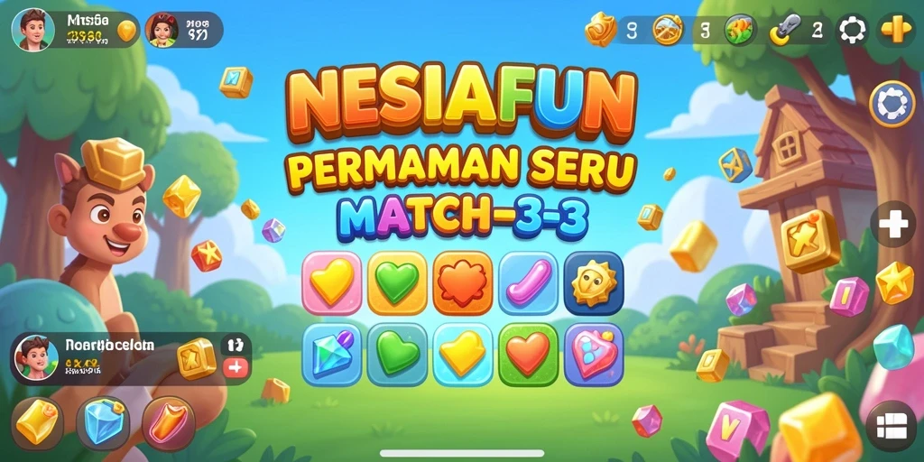 Tampilan screenshot permainan NESIAFUN yang menampilkan gameplay Match-3 yang menantang.
