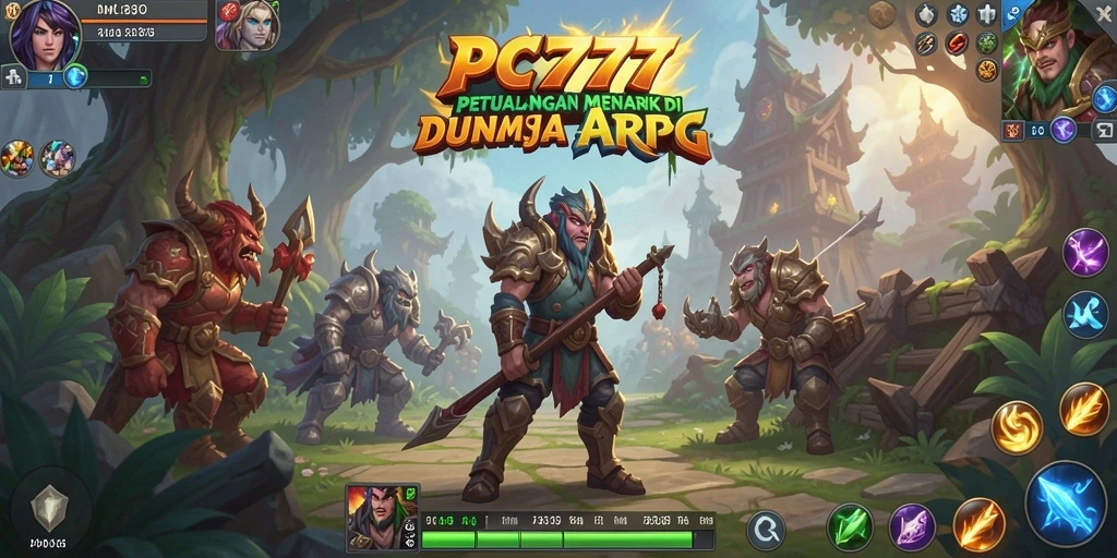 Tangkapan layar PC777 menampilkan pertarungan epik dan pemandangan indah.