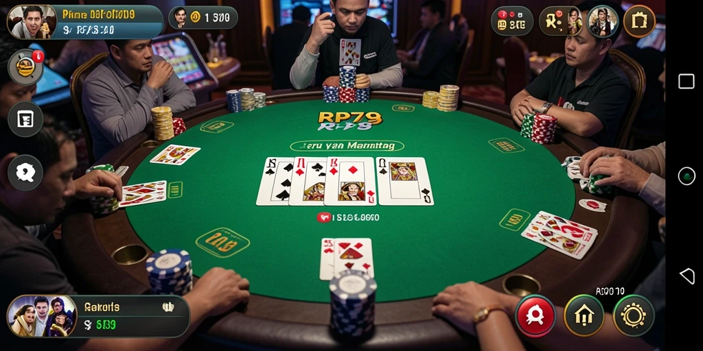 Screenshot utama RP79 menunjukkan gameplay Poker yang intens dan menyenangkan.